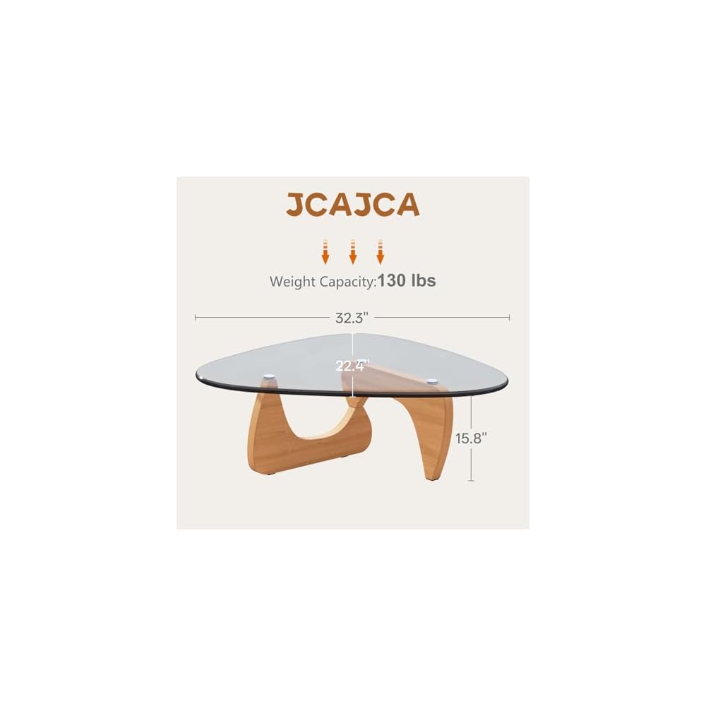 Coffee Table for Living Room Mid Century Modern Center Table with Glass Top and Wood, 32 Inch, Brown/Black