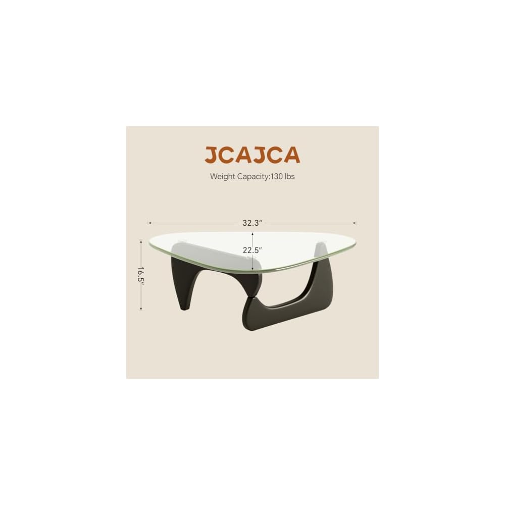 Coffee Table for Living Room Mid Century Modern Center Table with Glass Top and Wood, 32 Inch, Brown/Black