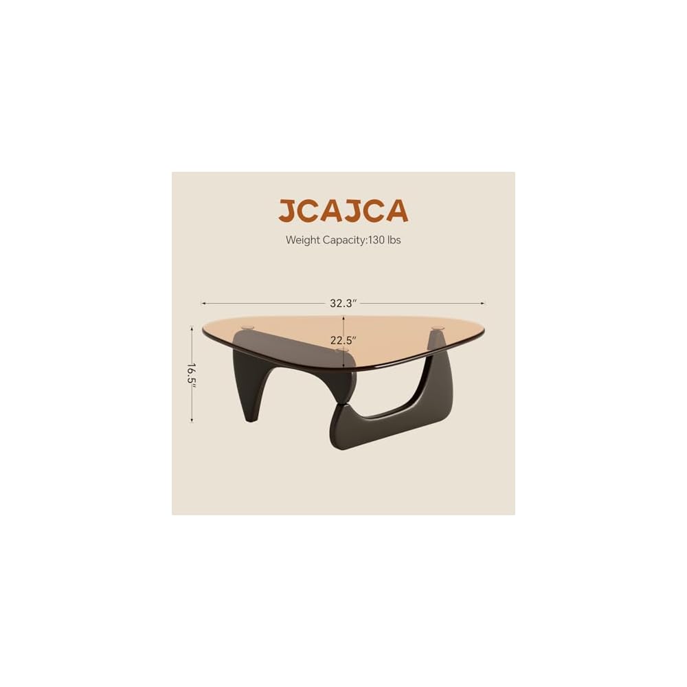 Coffee Table for Living Room Mid Century Modern Center Table with Glass Top and Wood, 32 Inch, Brown/Black