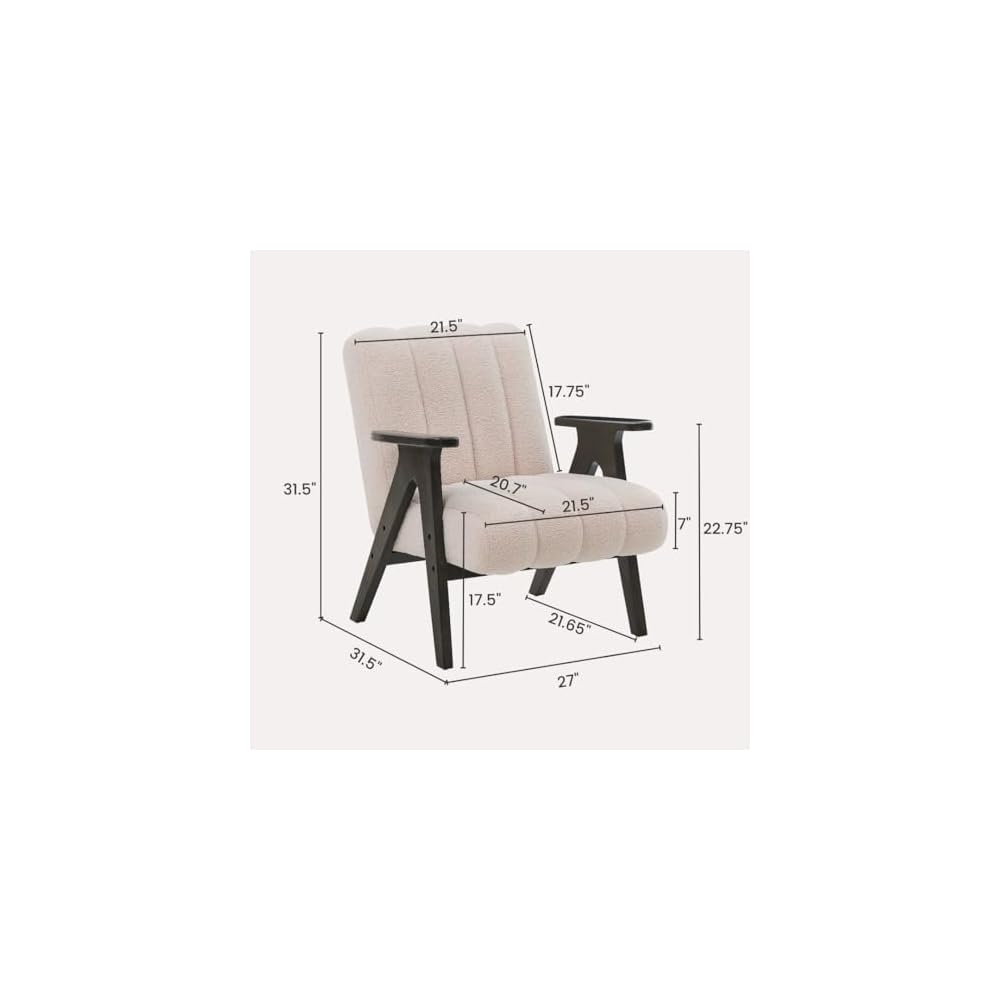 Roundhill Furniture Rella Modern Teddy Sherpa Accent Chair with Espresso Wood Frame, Beige