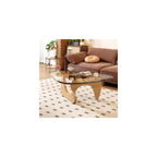 Coffee Table for Living Room Mid Century Modern Center Table with Glass Top and Wood, 32 Inch, Brown/Black