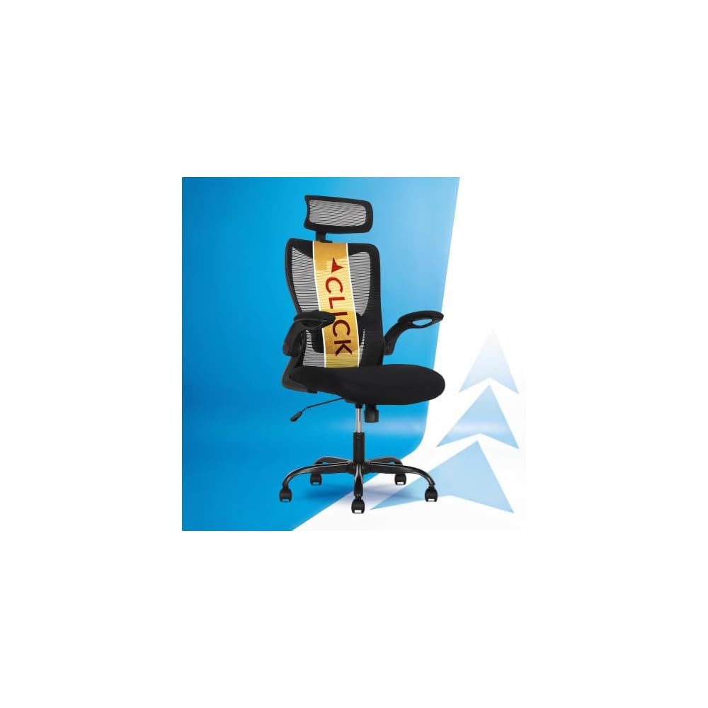 Click365 Ergonomic High Back Mesh Office Chair, Adjustable Headrest & Lumbar Support, Flip-Up Arms, Swivel Computer Desk Chair for Home Office, Gray