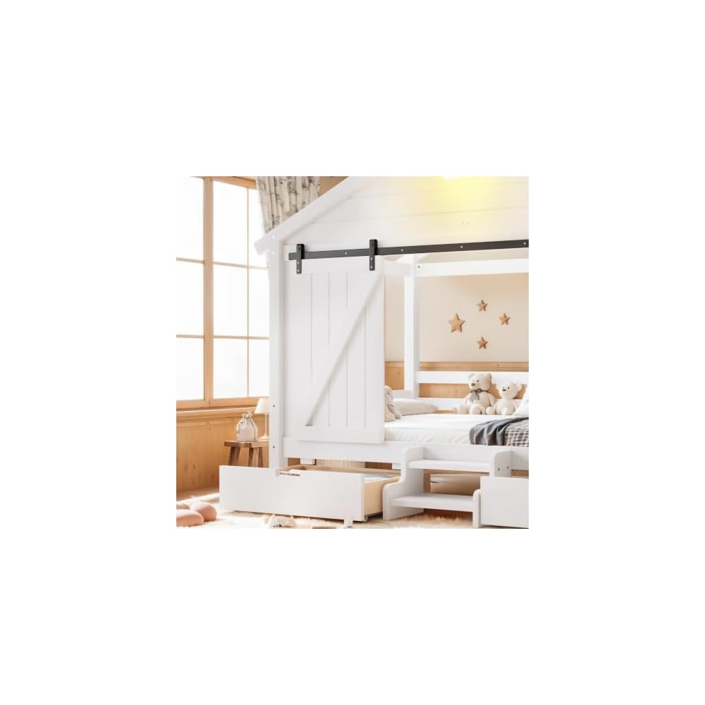 Bellemave Twin Farmhouse Platform Bed with Bulb and Drawers, White