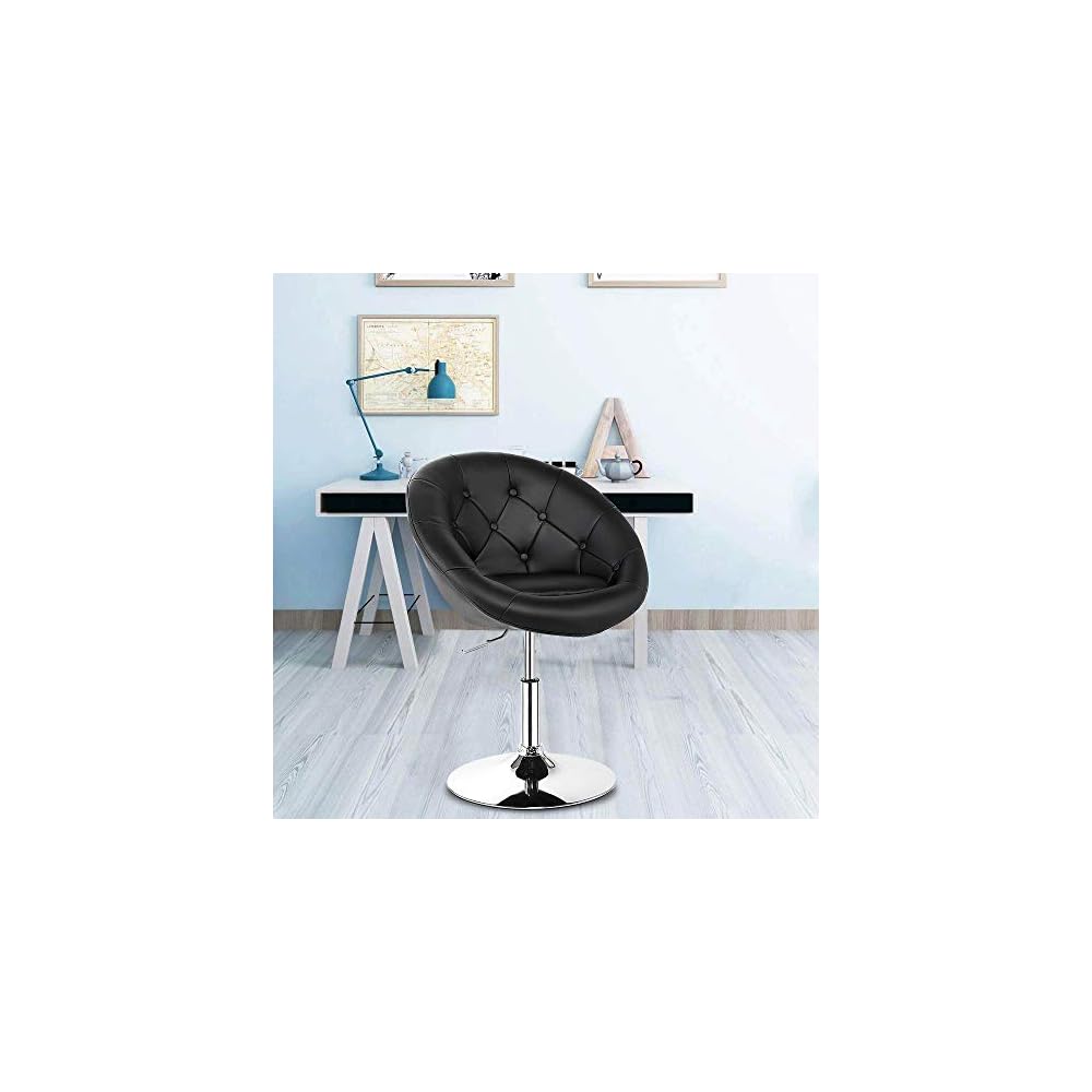 WATERJOY Swivel Vanity Chair with Back, Modern Height Adjustable Makeup Chair with Chrome Frame for Lounge Pub Bar