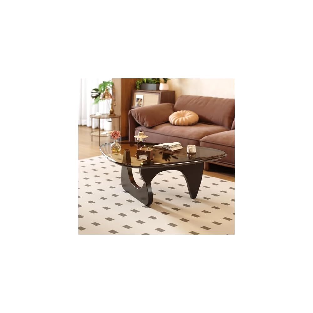Coffee Table for Living Room Mid Century Modern Center Table with Glass Top and Wood, 32 Inch, Brown/Black