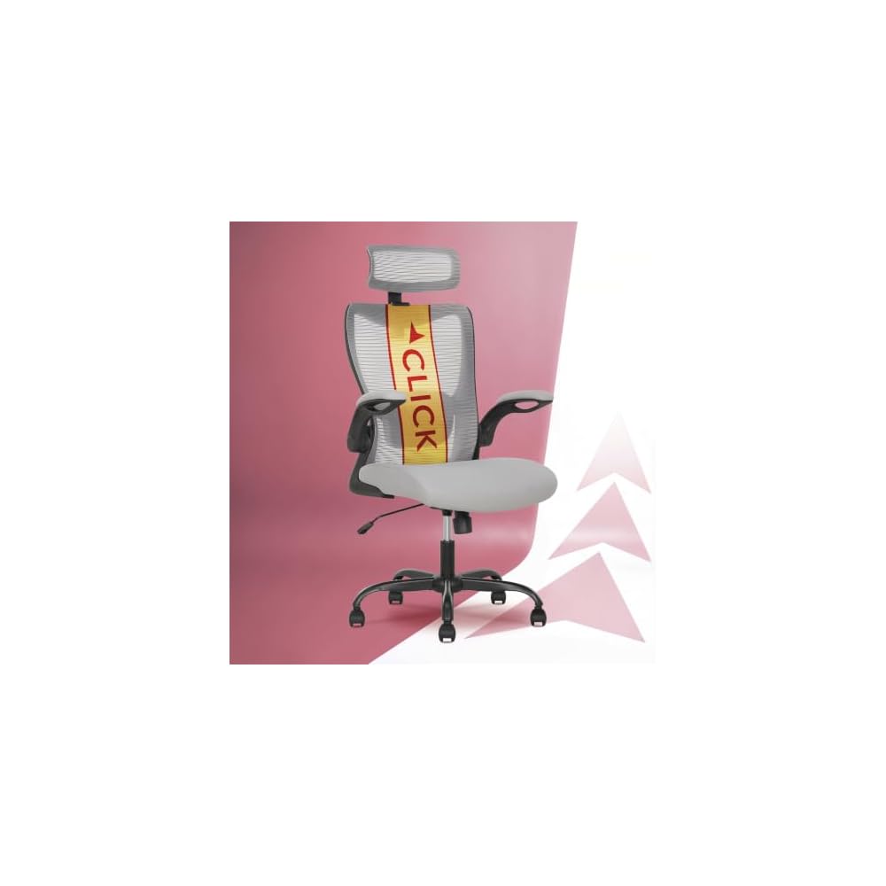 Click365 Ergonomic High Back Mesh Office Chair, Adjustable Headrest & Lumbar Support, Flip-Up Arms, Swivel Computer Desk Chair for Home Office, Gray