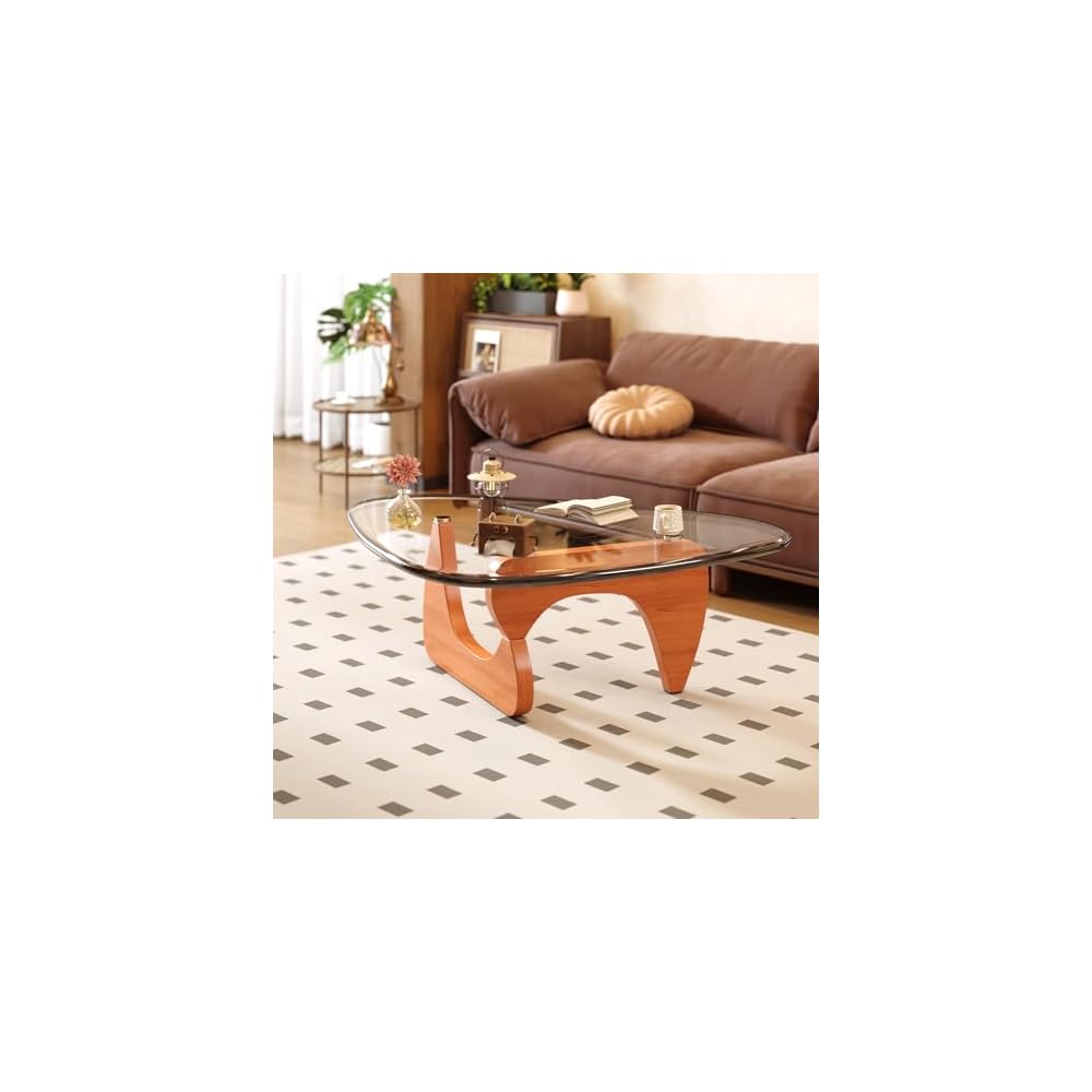 Coffee Table for Living Room Mid Century Modern Center Table with Glass Top and Wood, 32 Inch, Brown/Black