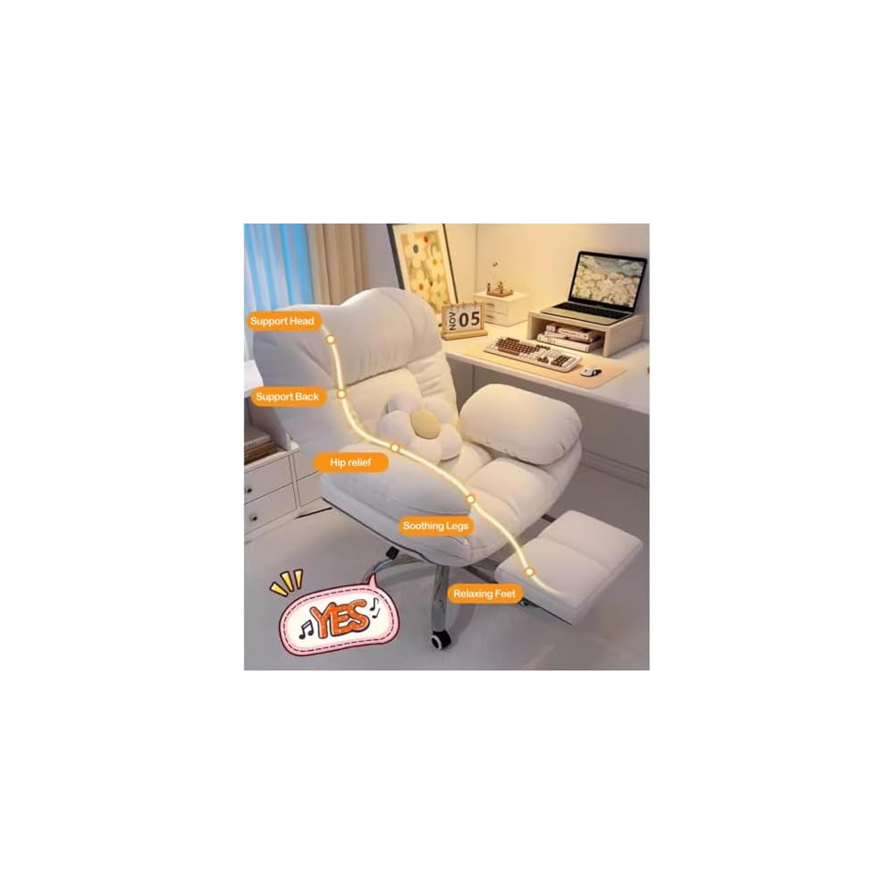 Ergonomic Recliner Gaming Chair with Lift Mechanism, Comfortable Home Office Desk Chair, Lazy Sofa for Living Room, Light Gray with Footrest, One Size