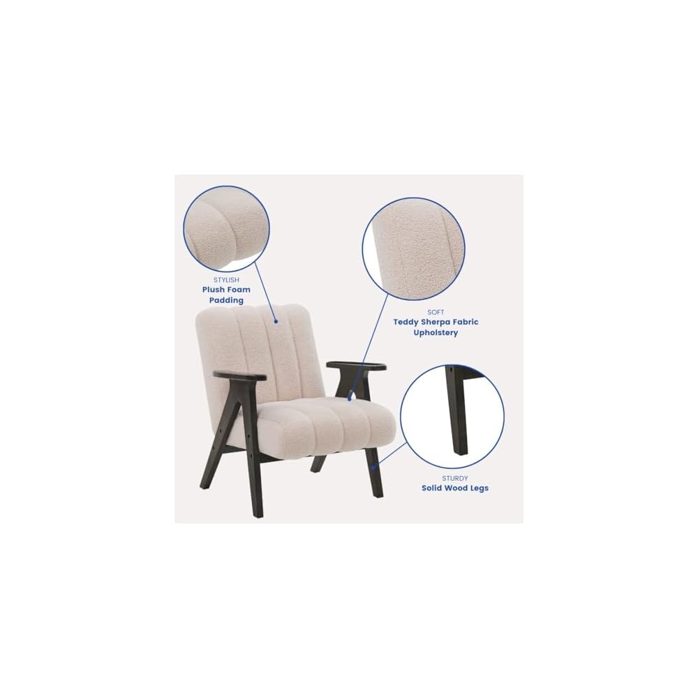 Roundhill Furniture Rella Modern Teddy Sherpa Accent Chair with Espresso Wood Frame, Beige