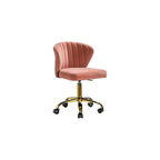 Comfy Home Office Velvet Task Chair,Cushioned Channel-Tufted Seat & Contoured Back|Ergonomic Desk Reclining Gaming |Gold Finished Metal Legs Wheels,Seat Height Adjustable & Swivel, Light Pink Color