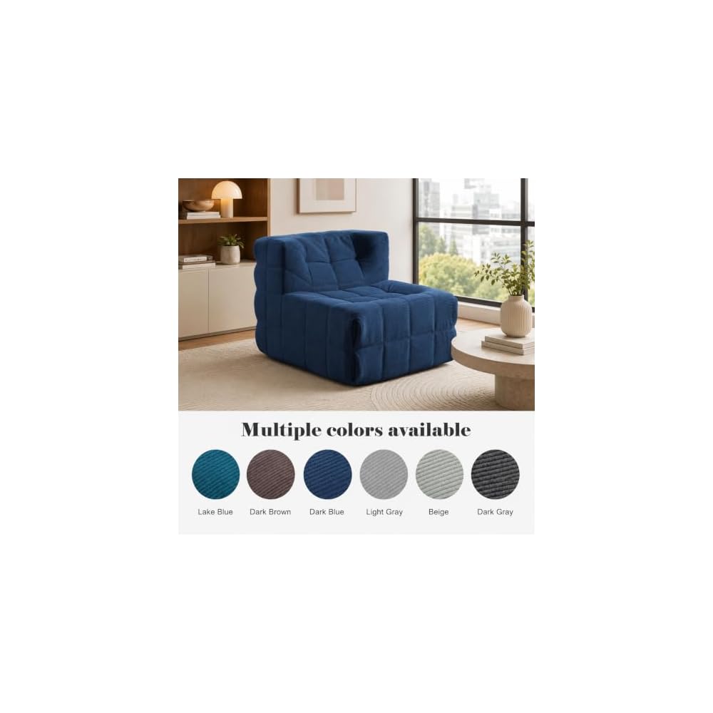 TABIT Corduroy Boneless Couch, Comfy Lazy Floor Sofa for Small Space (Blue)
