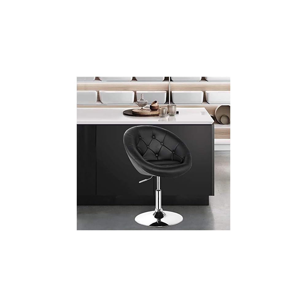 WATERJOY Swivel Vanity Chair with Back, Modern Height Adjustable Makeup Chair with Chrome Frame for Lounge Pub Bar