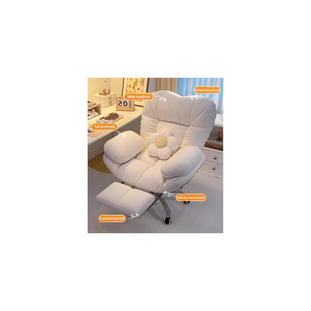 Ergonomic Recliner Gaming Chair with Lift Mechanism, Comfortable Home Office Desk Chair, Lazy Sofa for Living Room, Light Gray with Footrest, One Size