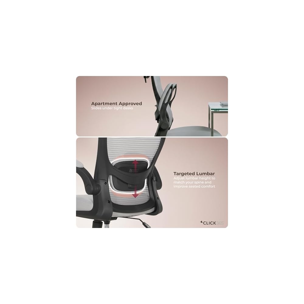 Click365 Ergonomic High Back Mesh Office Chair, Adjustable Headrest & Lumbar Support, Flip-Up Arms, Swivel Computer Desk Chair for Home Office, Gray