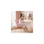 Vanity Chair with Gold Legs, Fluffy Makeup Chair for Bedroom, Pink