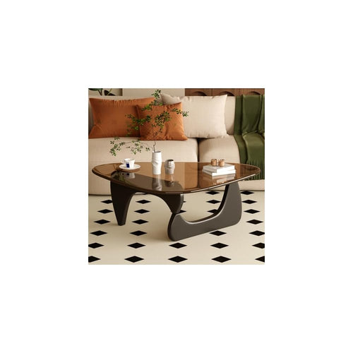 Coffee Table for Living Room Mid Century Modern Center Table with Glass Top and Wood, 32 Inch, Brown/Black