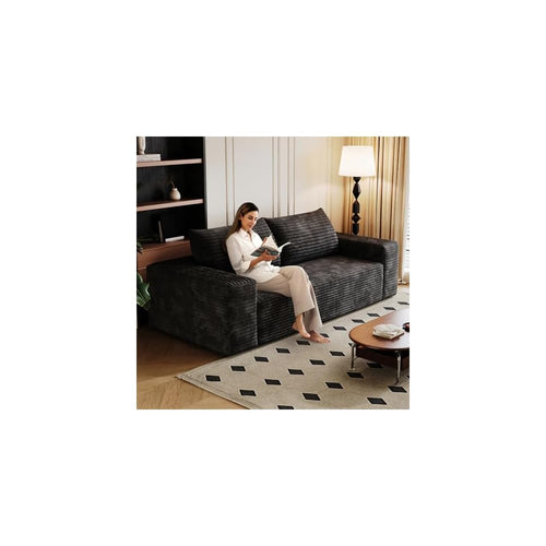 71" Boneless Corduroy Modular Couch with Deep Seat Memory Foam, Comfy Small Cloud Couch for Small Spaces, No Assembly Required Sofa for Living Room, Bedroom & Apartment (Black, 71inch)