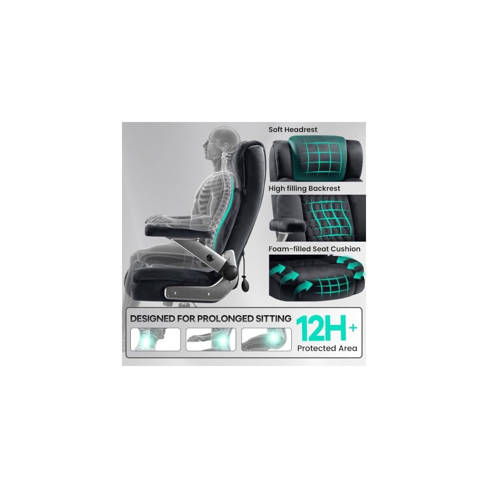 OFIKA 700LBS Heavy Duty Big&Tall Office Chair, 5D Flip Arms & Lumbar | Executive Chair,Dual Rubber Casters,Adjustable Lumbar Support,Thick Padded Seat,Sturdy Steel Frame,Computer Office Use