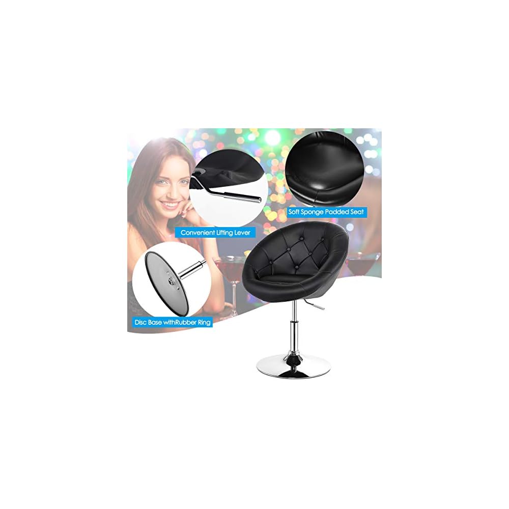 WATERJOY Swivel Vanity Chair with Back, Modern Height Adjustable Makeup Chair with Chrome Frame for Lounge Pub Bar