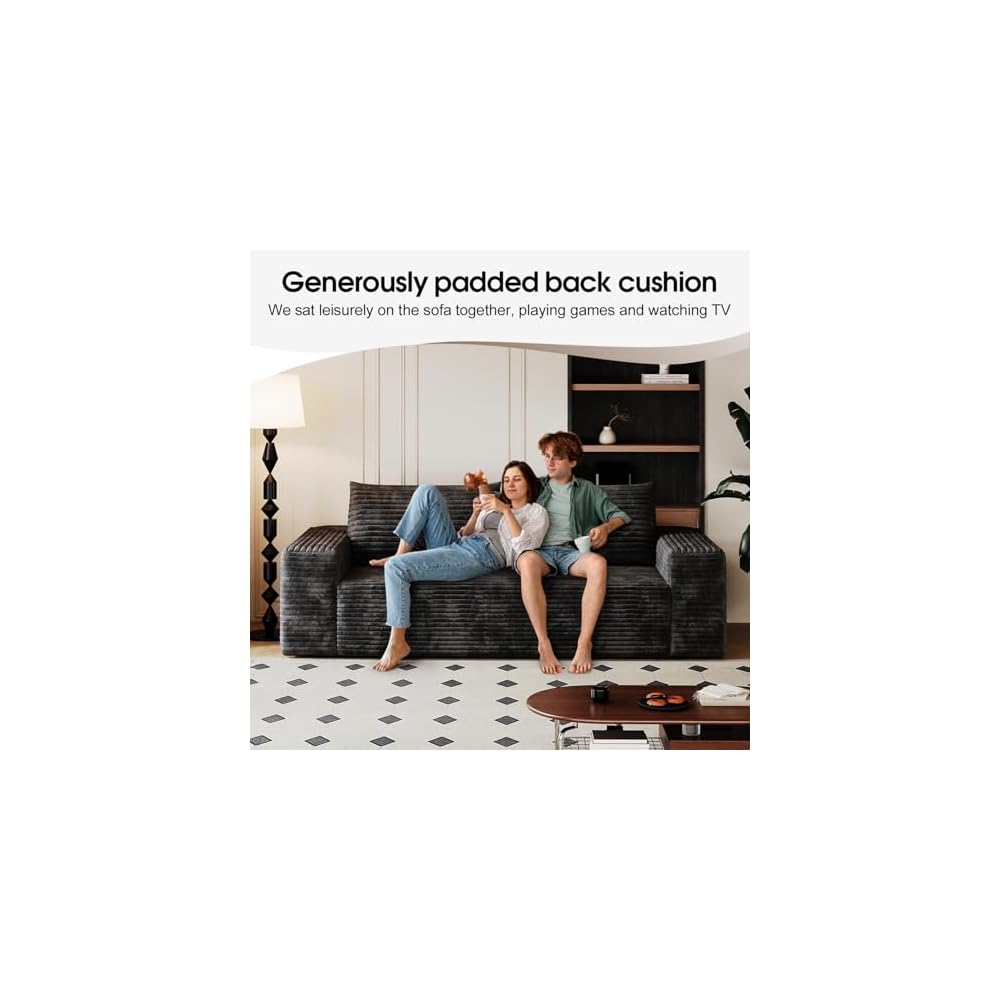 71" Boneless Corduroy Modular Couch with Deep Seat Memory Foam, Comfy Small Cloud Couch for Small Spaces, No Assembly Required Sofa for Living Room, Bedroom & Apartment (Black, 71inch)