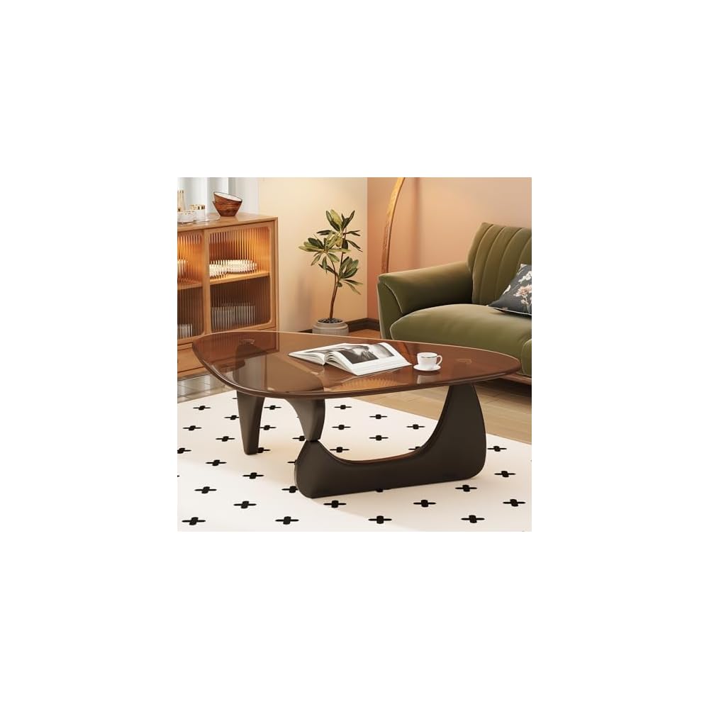 Coffee Table for Living Room Mid Century Modern Center Table with Glass Top and Wood, 32 Inch, Brown/Black