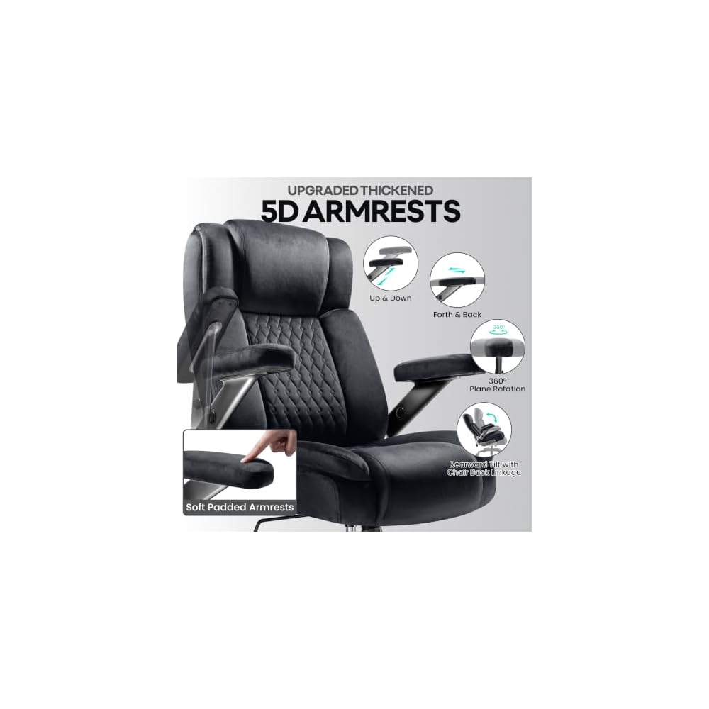 OFIKA 700LBS Heavy Duty Big&Tall Office Chair, 5D Flip Arms & Lumbar | Executive Chair,Dual Rubber Casters,Adjustable Lumbar Support,Thick Padded Seat,Sturdy Steel Frame,Computer Office Use