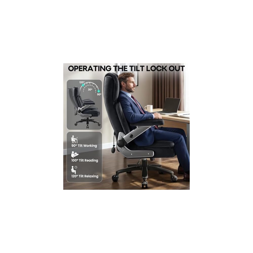 OFIKA 700LBS Heavy Duty Big&Tall Office Chair, 5D Flip Arms & Lumbar | Executive Chair,Dual Rubber Casters,Adjustable Lumbar Support,Thick Padded Seat,Sturdy Steel Frame,Computer Office Use