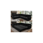 KCGKCG 118" Sleeper Sofa Bed, Sectional Couches for Living Room/Apartment, Chenille L Shaped Couch with Pull Out Couch Bed, Convertible Sectional Sofa with Rolled Arm & Nailhead Trim, Black