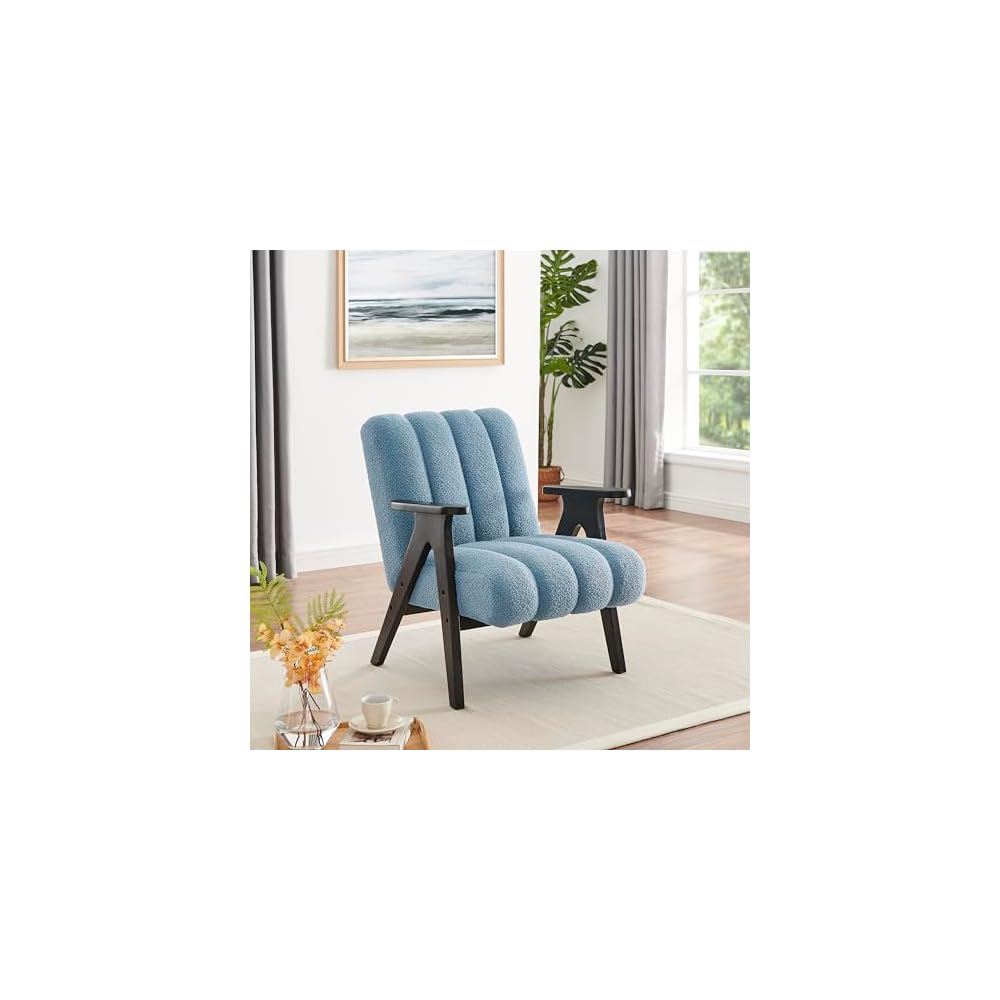 Roundhill Furniture Rella Modern Teddy Sherpa Accent Chair with Espresso Wood Frame, Beige