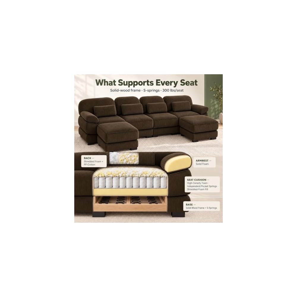 Home Living Room Couch, Modular Sectional Sofa, Brown 2-Seat Straight Couch