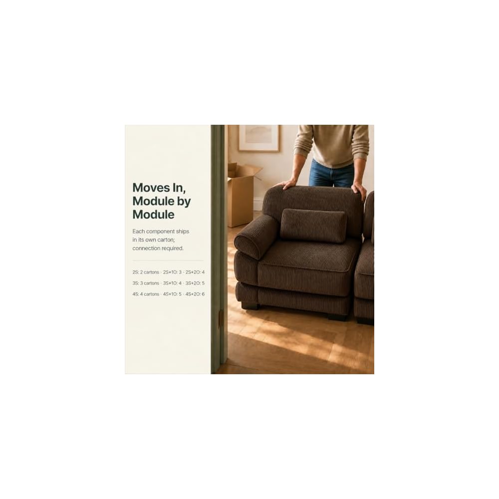 Home Living Room Couch, Modular Sectional Sofa, Brown 2-Seat Straight Couch