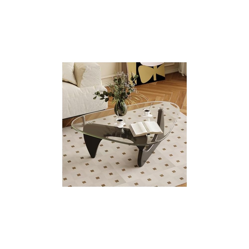 Coffee Table for Living Room Mid Century Modern Center Table with Glass Top and Wood, 32 Inch, Brown/Black