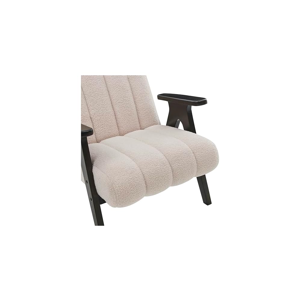 Roundhill Furniture Rella Modern Teddy Sherpa Accent Chair with Espresso Wood Frame, Beige