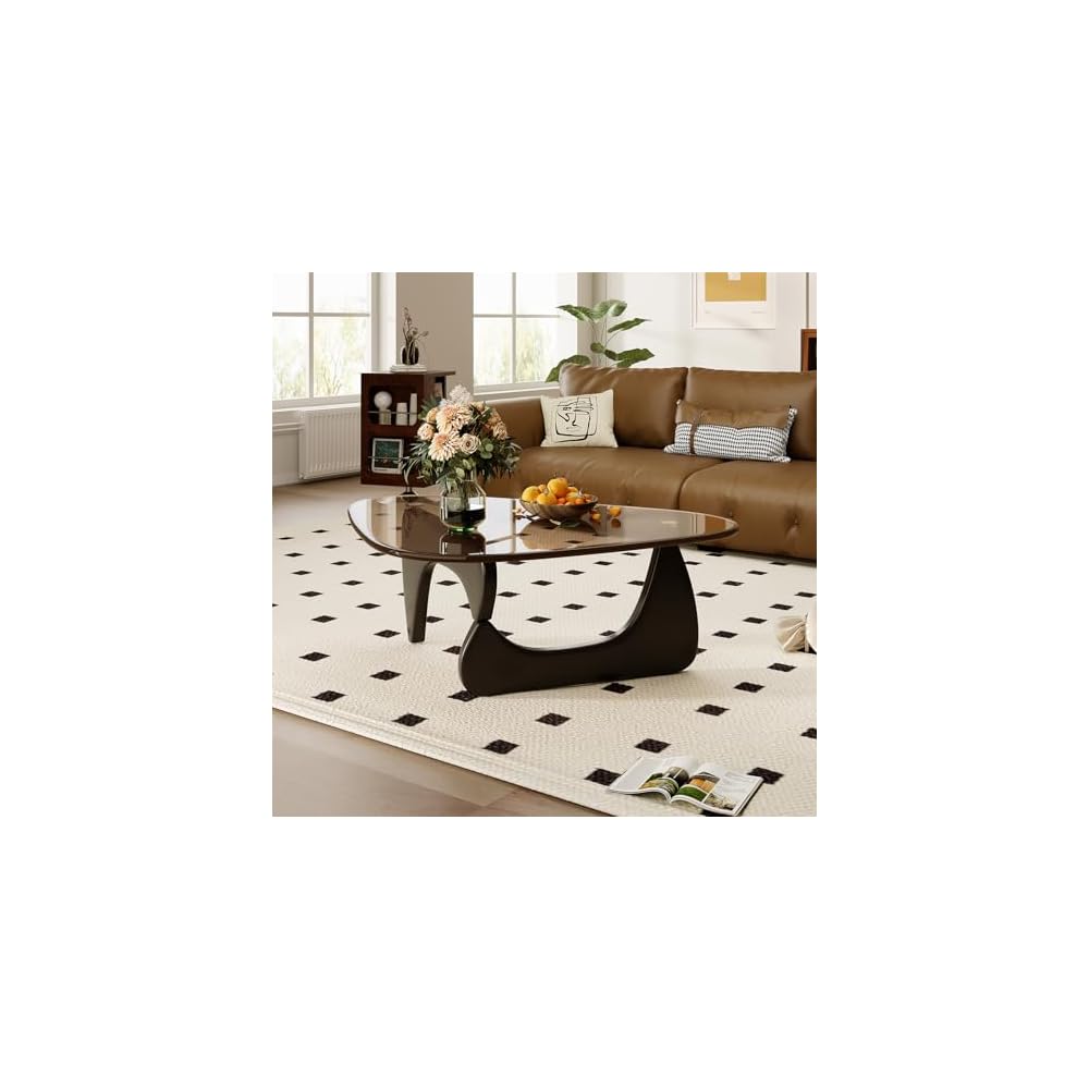 Coffee Table for Living Room Mid Century Modern Center Table with Glass Top and Wood, 32 Inch, Brown/Black