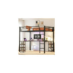 Full Loft Bed with Desk & Shelves for Teens/Adults, Guardrails, Ladder