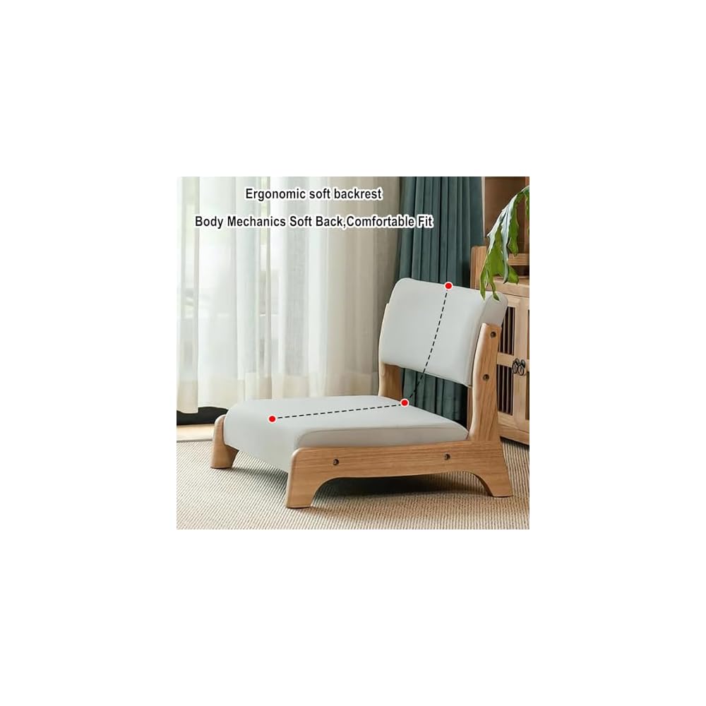 Portable Japanese Floor Chair with Back Support, Soft Low-Back Cushion Seat, Armless Lounge for Living Room, Bedroom, Bay Window, Reading, and Relaxation