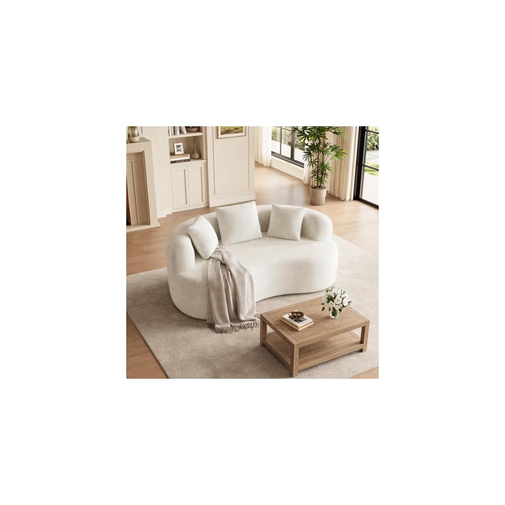 66" Boneless Loveseat Sofa Modern Curved Couch for Small Spaces Cream White