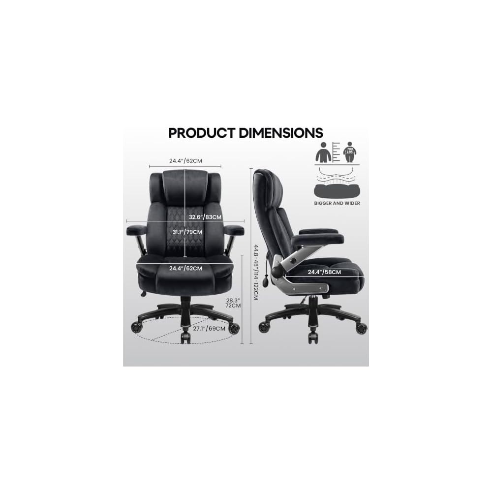 OFIKA 700LBS Heavy Duty Big&Tall Office Chair, 5D Flip Arms & Lumbar | Executive Chair,Dual Rubber Casters,Adjustable Lumbar Support,Thick Padded Seat,Sturdy Steel Frame,Computer Office Use
