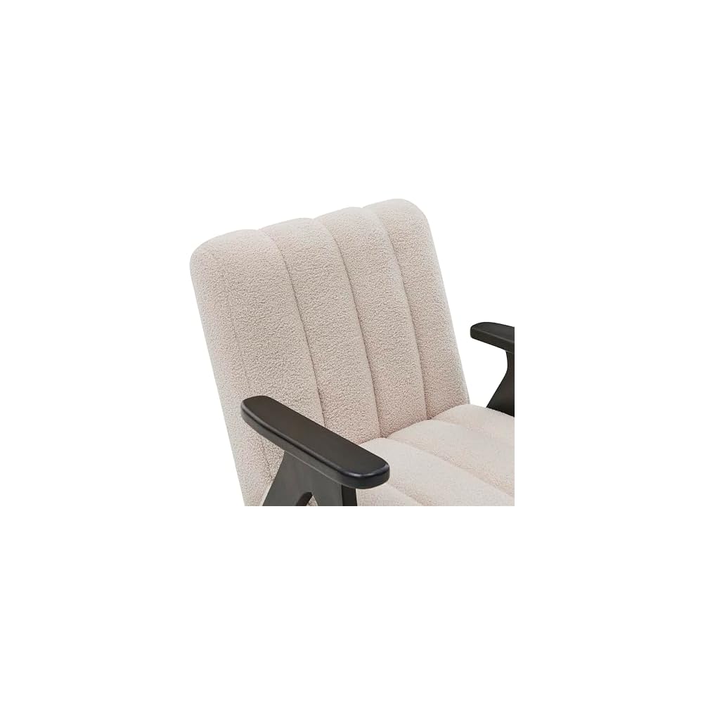Roundhill Furniture Rella Modern Teddy Sherpa Accent Chair with Espresso Wood Frame, Beige