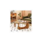 Coffee Table for Living Room Mid Century Modern Center Table with Glass Top and Wood, 32 Inch, Brown/Black