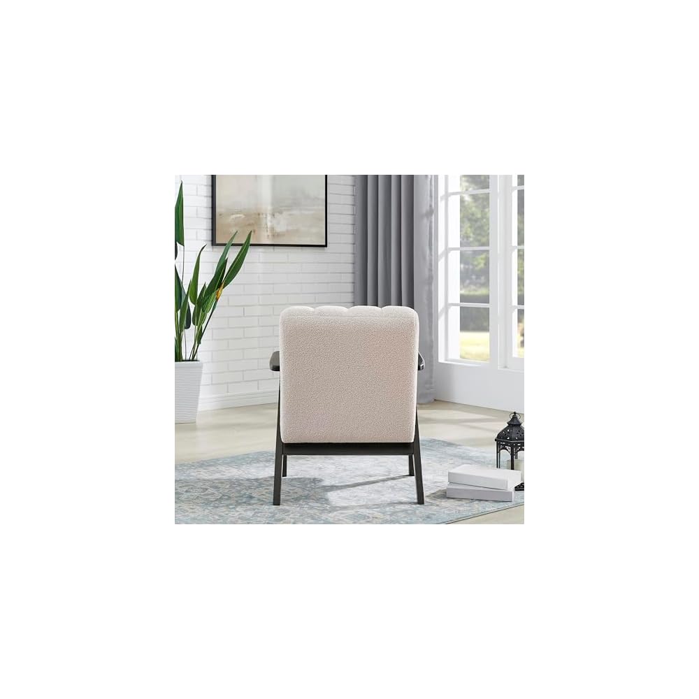 Roundhill Furniture Rella Modern Teddy Sherpa Accent Chair with Espresso Wood Frame, Beige