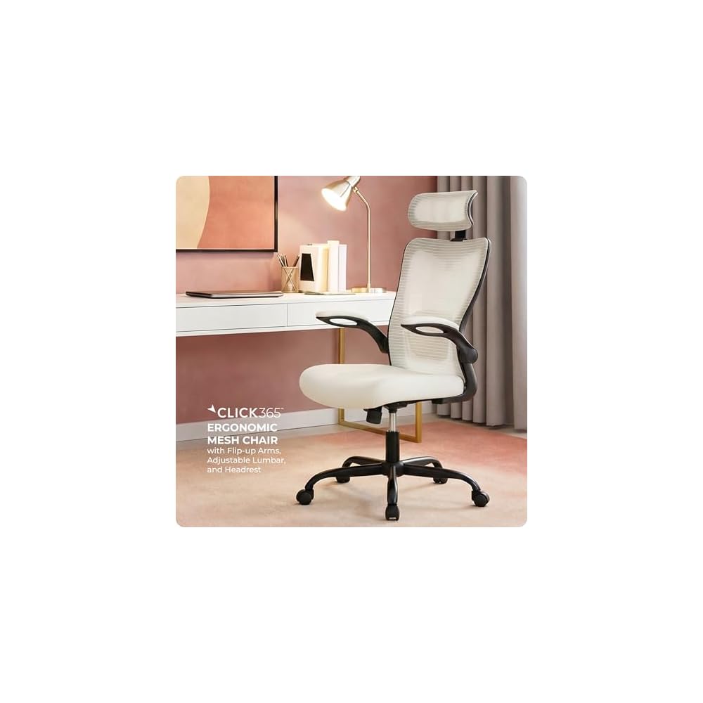 Click365 Ergonomic High Back Mesh Office Chair, Adjustable Headrest & Lumbar Support, Flip-Up Arms, Swivel Computer Desk Chair for Home Office, Gray