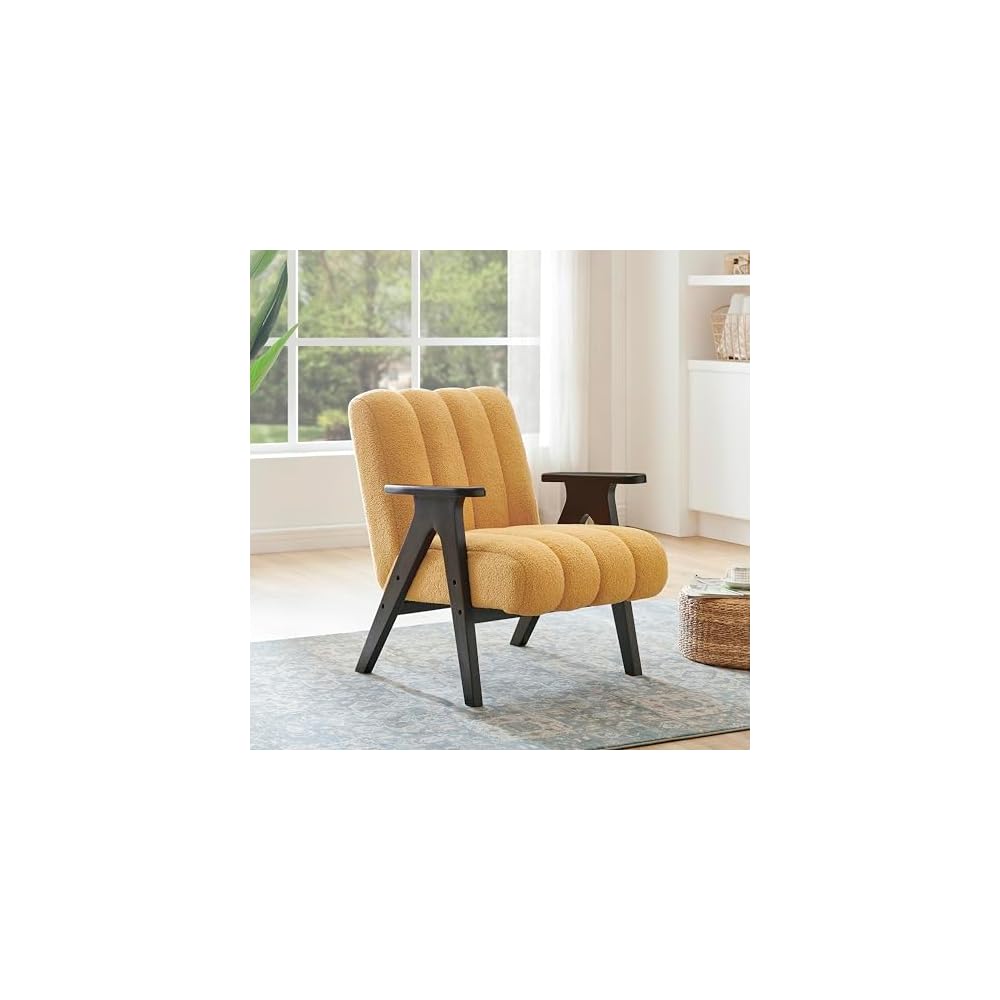 Roundhill Furniture Rella Modern Teddy Sherpa Accent Chair with Espresso Wood Frame, Beige