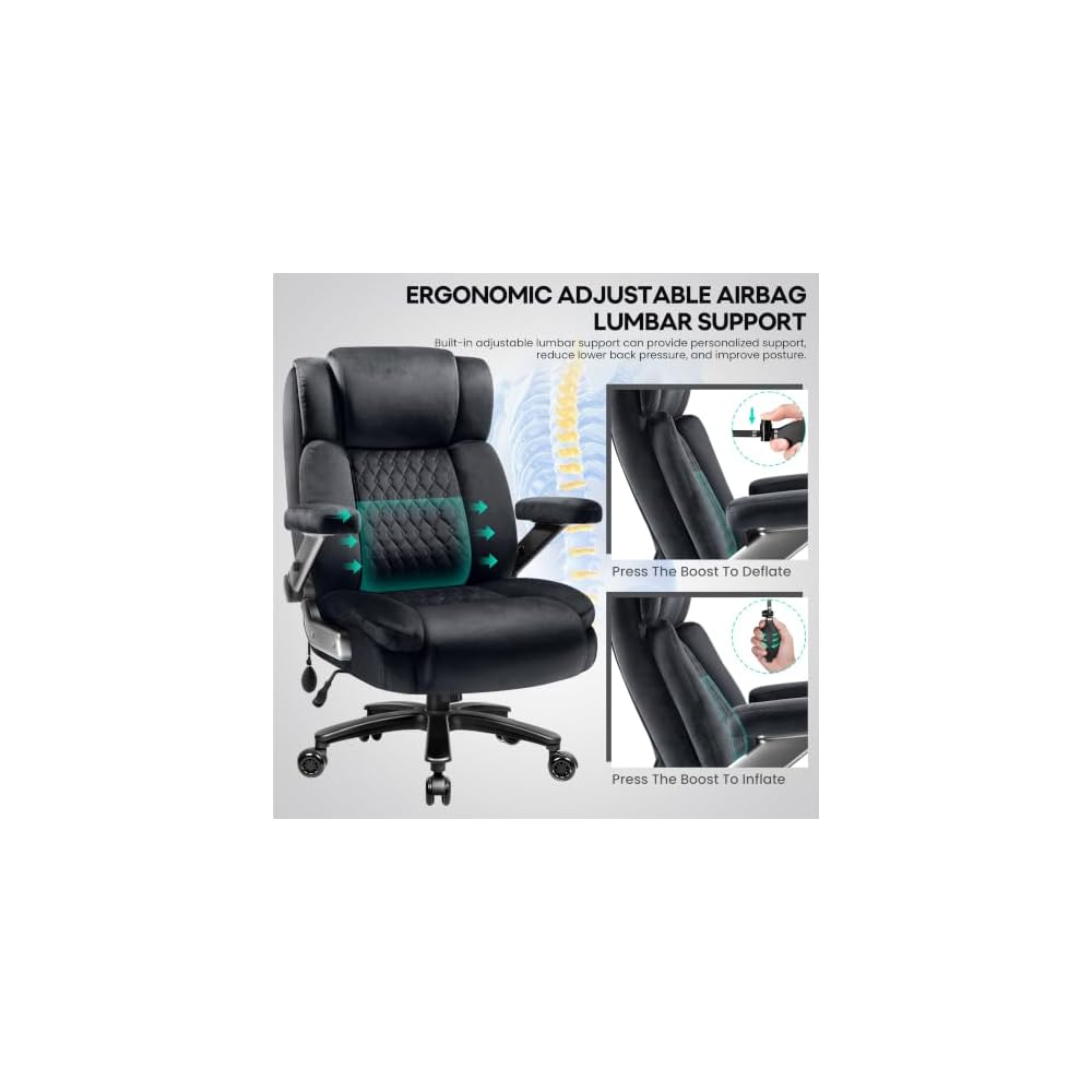 OFIKA 700LBS Heavy Duty Big&Tall Office Chair, 5D Flip Arms & Lumbar | Executive Chair,Dual Rubber Casters,Adjustable Lumbar Support,Thick Padded Seat,Sturdy Steel Frame,Computer Office Use