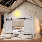 Bellemave Twin Farmhouse Platform Bed with Bulb and Drawers, White