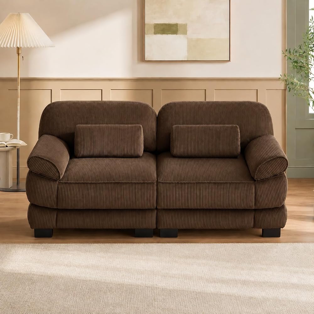 Home Living Room Couch, Modular Sectional Sofa, Brown 2-Seat Straight Couch