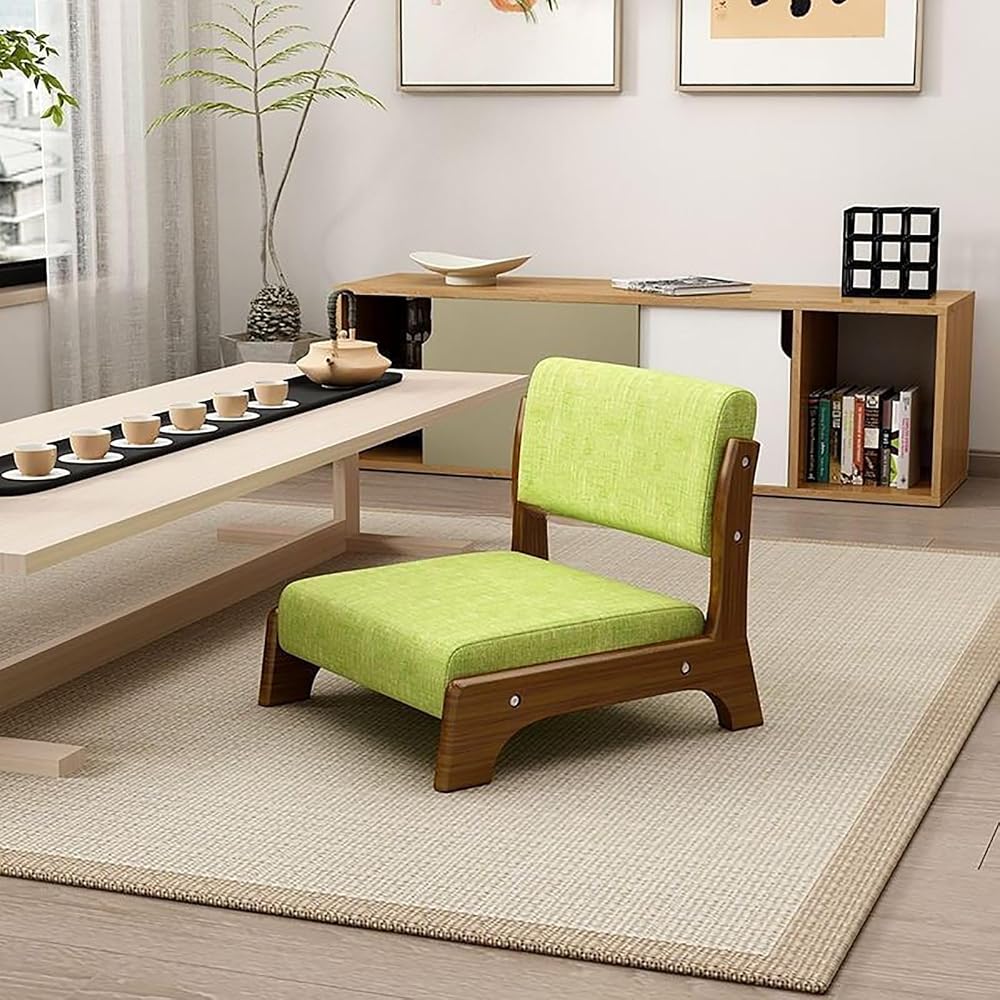 Portable Japanese Floor Chair with Back Support, Soft Low-Back Cushion Seat, Armless Lounge for Living Room, Bedroom, Bay Window, Reading, and Relaxation