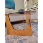 Coffee Table for Living Room Mid Century Modern Center Table with Glass Top and Wood, 32 Inch, Brown/Black