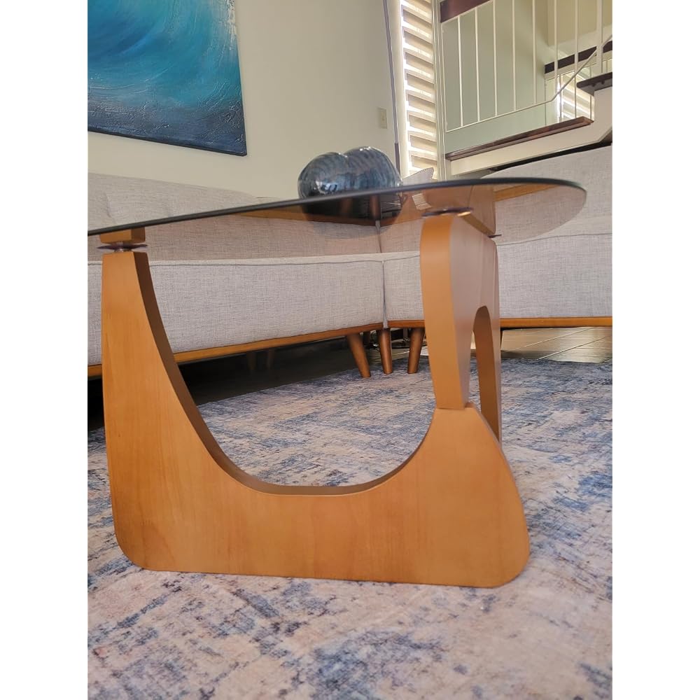 Coffee Table for Living Room Mid Century Modern Center Table with Glass Top and Wood, 32 Inch, Brown/Black