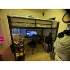 Full Loft Bed with Desk & Shelves for Teens/Adults, Guardrails, Ladder